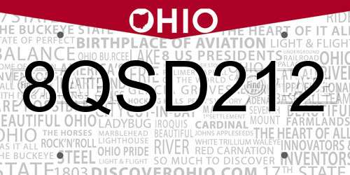 8QSD212 Ohio License Plate