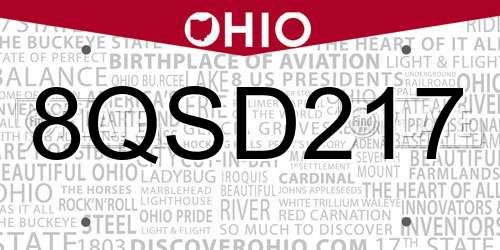 8QSD217 Ohio License Plate