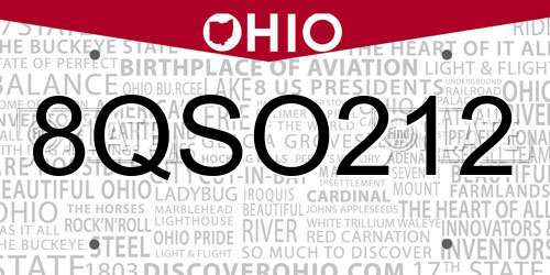 8QSO212 Ohio License Plate