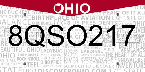8QSO217 Ohio License Plate