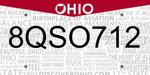 8QSO712 Ohio License Plate