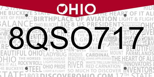 8QSO717 Ohio License Plate