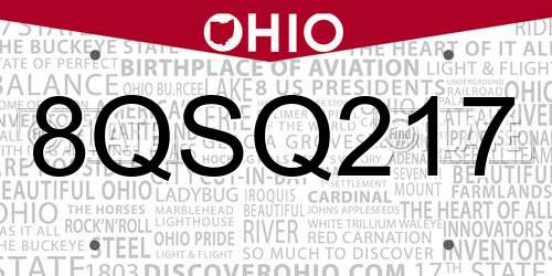 8QSQ217 Ohio License Plate