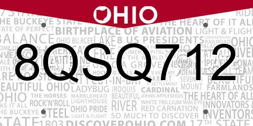 8QSQ712 Ohio License Plate