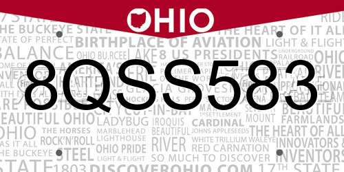 8QSS583 Ohio License Plate