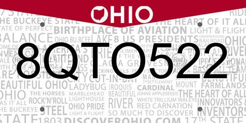 8QTO522 Ohio License Plate