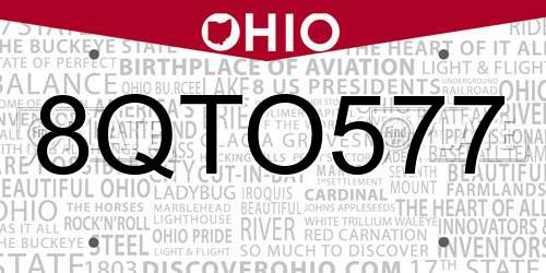 8QTO577 Ohio License Plate