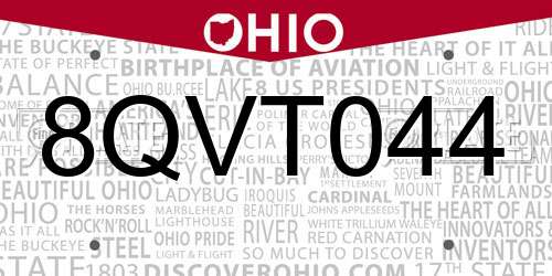8QVT044 Ohio License Plate