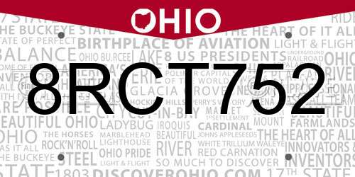 8RCT752 Ohio License Plate