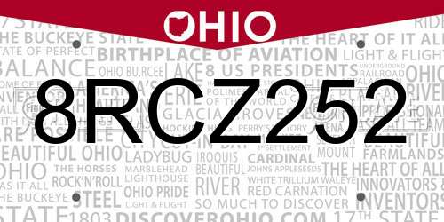 8RCZ252 Ohio License Plate