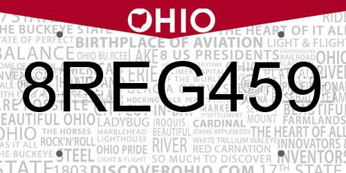 8REG459 Ohio License Plate