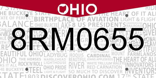 8RM0655 Ohio License Plate