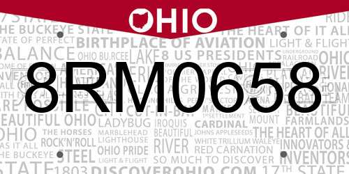 8RM0658 Ohio License Plate