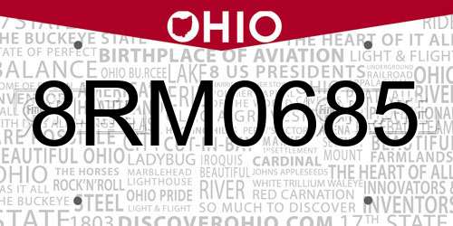 8RM0685 Ohio License Plate