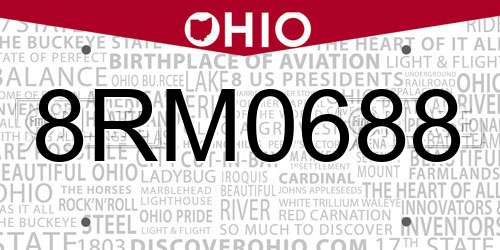 8RM0688 Ohio License Plate