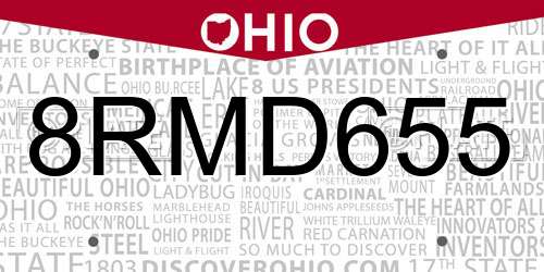 8RMD655 Ohio License Plate