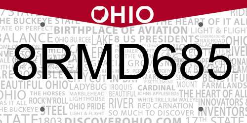 8RMD685 Ohio License Plate
