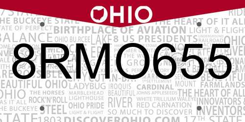 8RMO655 Ohio License Plate