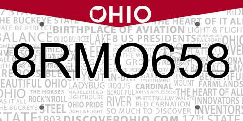 8RMO658 Ohio License Plate