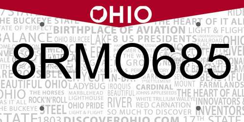 8RMO685 Ohio License Plate