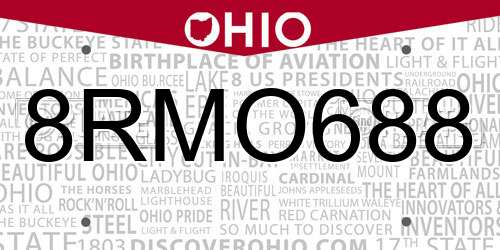 8RMO688 Ohio License Plate
