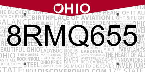 8RMQ655 Ohio License Plate