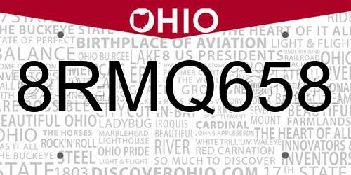 8RMQ658 Ohio License Plate