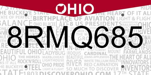 8RMQ685 Ohio License Plate