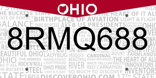 8RMQ688 Ohio License Plate