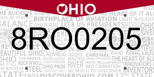 8RO0205 Ohio License Plate