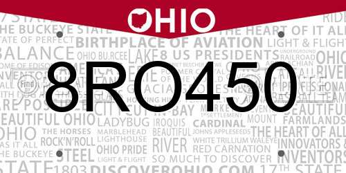 8RO450 Ohio License Plate