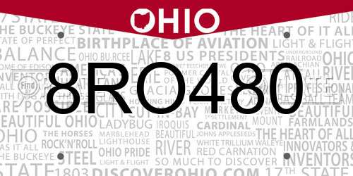 8RO480 Ohio License Plate
