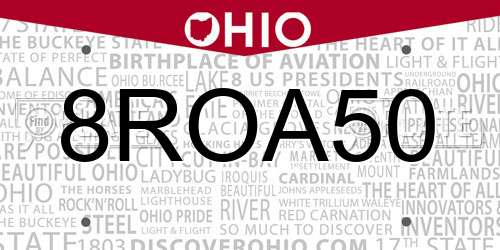 8ROA50 Ohio License Plate