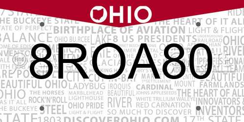 8ROA80 Ohio License Plate
