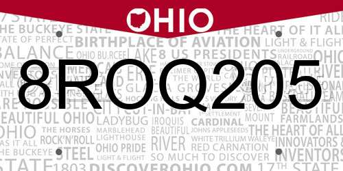 8ROQ205 Ohio License Plate