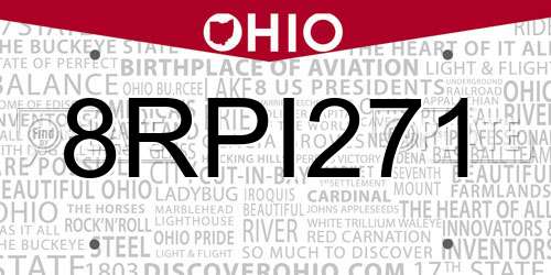 8RPI271 Ohio License Plate