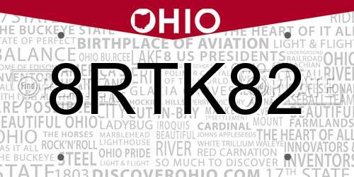 8RTK82 Ohio License Plate