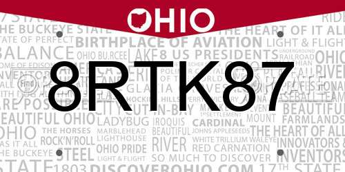 8RTK87 Ohio License Plate