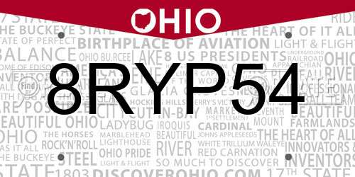 8RYP54 Ohio License Plate