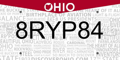 8RYP84 Ohio License Plate