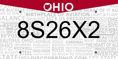 8S26X2 Ohio License Plate