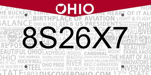 8S26X7 Ohio License Plate