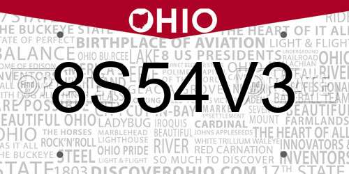 8S54V3 Ohio License Plate