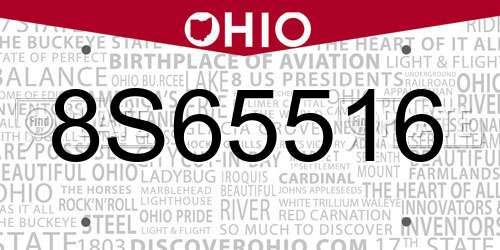 8S65516 Ohio License Plate