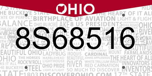 8S68516 Ohio License Plate