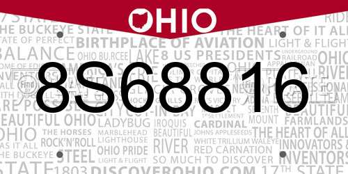 8S68816 Ohio License Plate