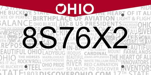 8S76X2 Ohio License Plate