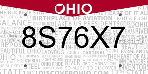 8S76X7 Ohio License Plate