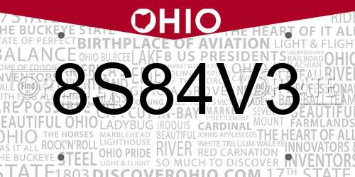 8S84V3 Ohio License Plate