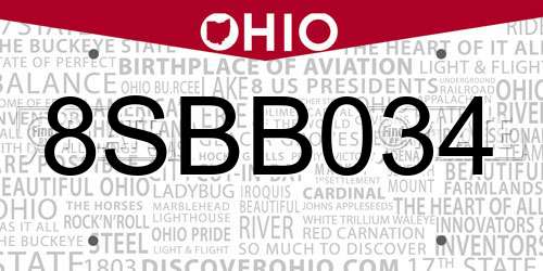 8SBB034 Ohio License Plate